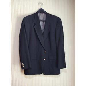 Hart Schaffner Marx Blazer Men 44L Black Gold Golf Crest Buttons Kepp's Wool USA